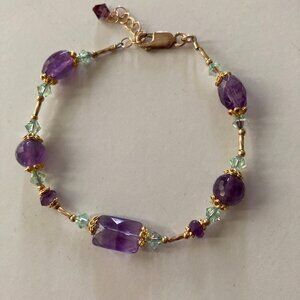 Amethyst & Swarovski Crystal Gold Filled Bracelet
